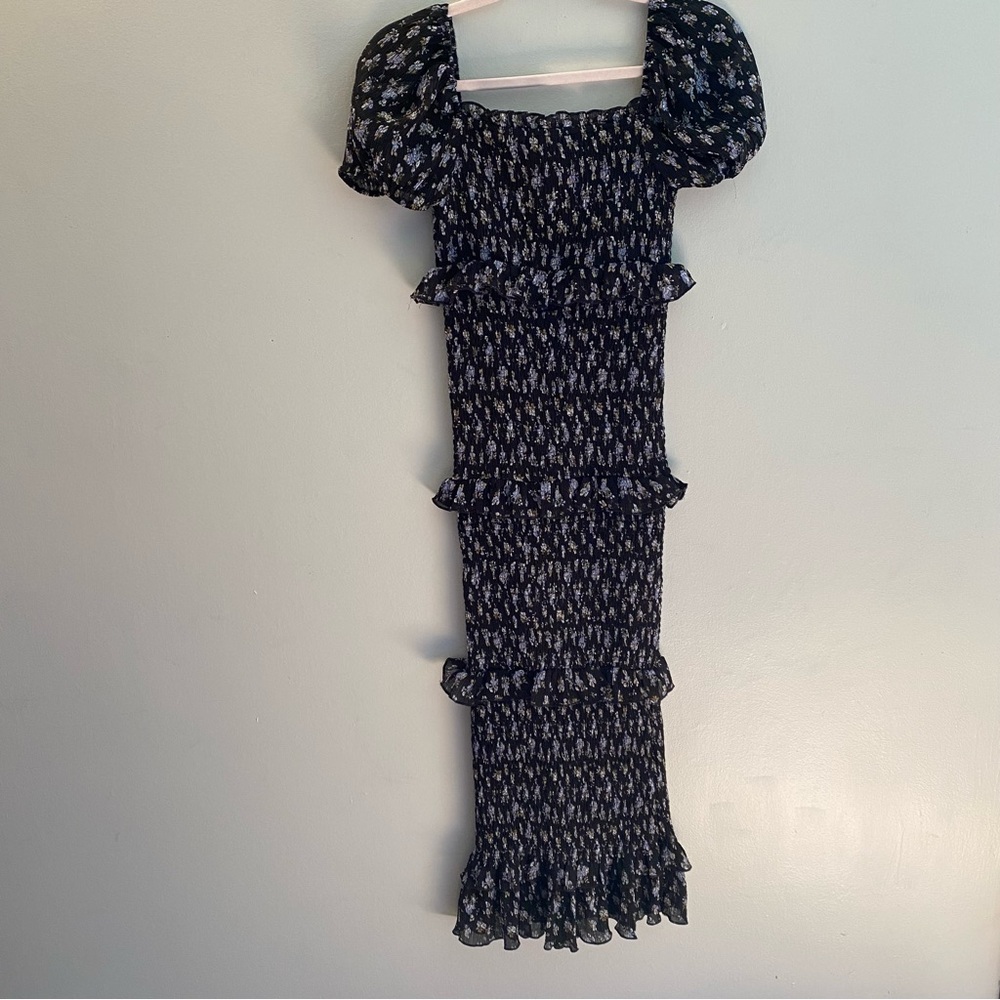 Mable Black Floral Ruffle Dress S